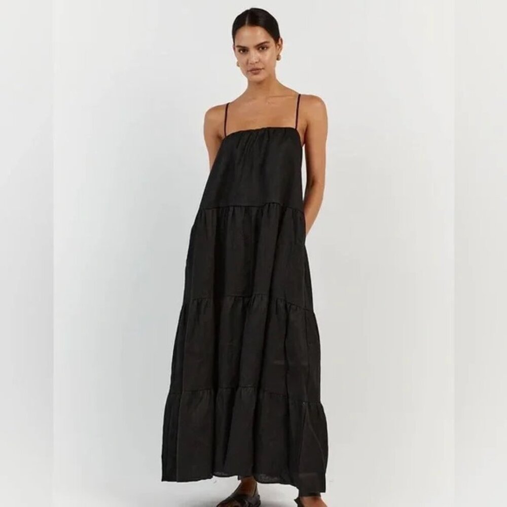 DISSH Kingsley Black Linen Maxi - Size 8